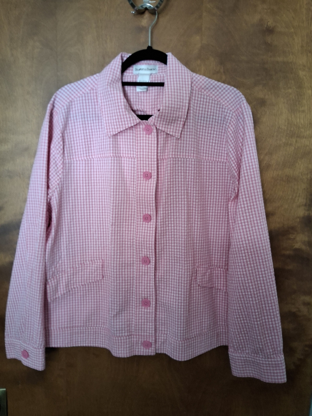 Pink Gingham Button-Front Women's Blose
